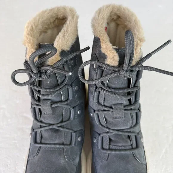 Size 7 - Sorel Women's Explorer 2 Joan Boots Waterproof Grill/Fawn Gray Lace-up - Picture 9 of 11